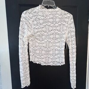 Ivory lace mock neck top